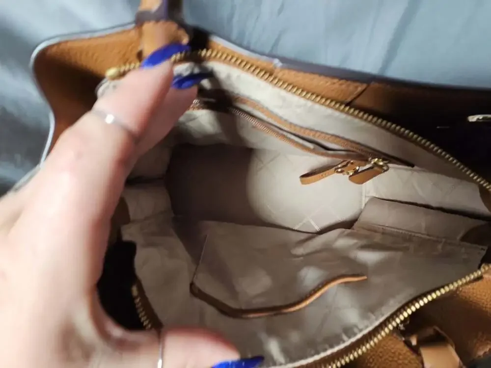MICHAEL Michael Kors Arielle Medium Pebbled Leather Satchel in Acorn